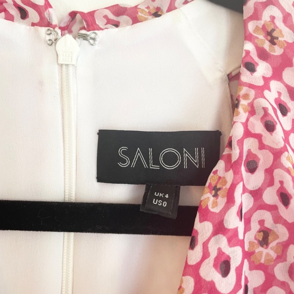 SALONI Rita Floral Silk Midi Pink Dress - Picture 6 of 6